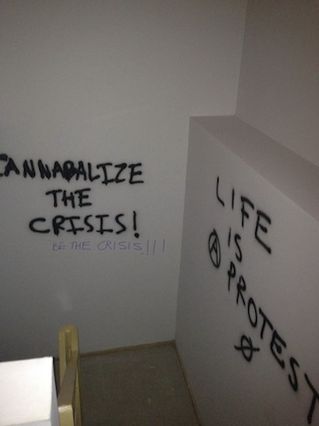 Graffiti in one of the luxury units used as the scene of the "Occuparty" in Williamsburg last night